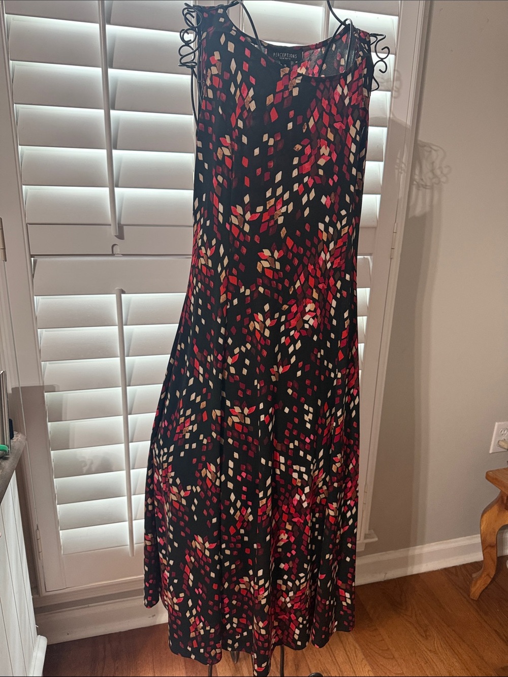 Perceptions Black Maxi Dress with Red & Cream Geometric Print